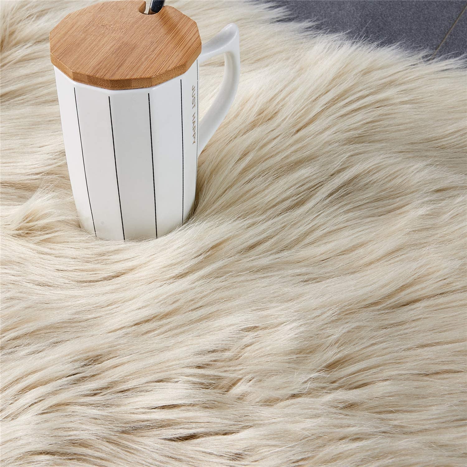 Luxurious Ultra Soft Faux Fur Shaggy Area Rug & Chair Cover - 2x6 Ft Beige Sheepskin for Bedroom, Living Room & Sofa