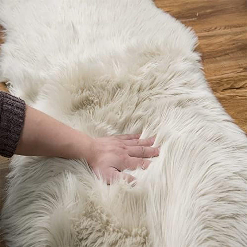 Luxurious Ultra Soft Faux Fur Shaggy Area Rug & Chair Cover - 2x6 Ft Beige Sheepskin for Bedroom, Living Room & Sofa