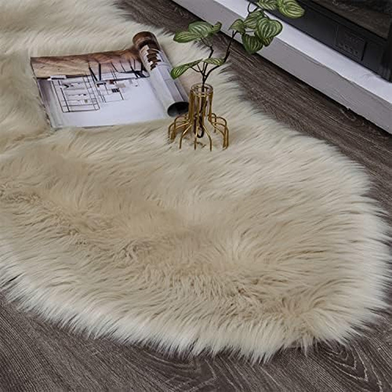 Luxurious Ultra Soft Faux Fur Shaggy Area Rug & Chair Cover - 2x6 Ft Beige Sheepskin for Bedroom, Living Room & Sofa