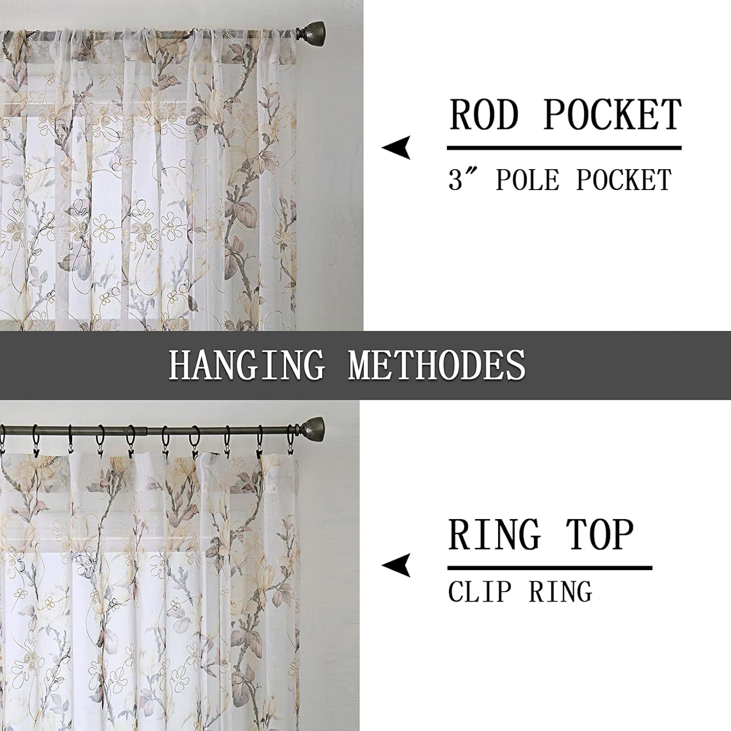 White Sheer Floral Print Curtain for Bedroom and Living Room (54 X 84 Inches Long, Set of 2 Panels)